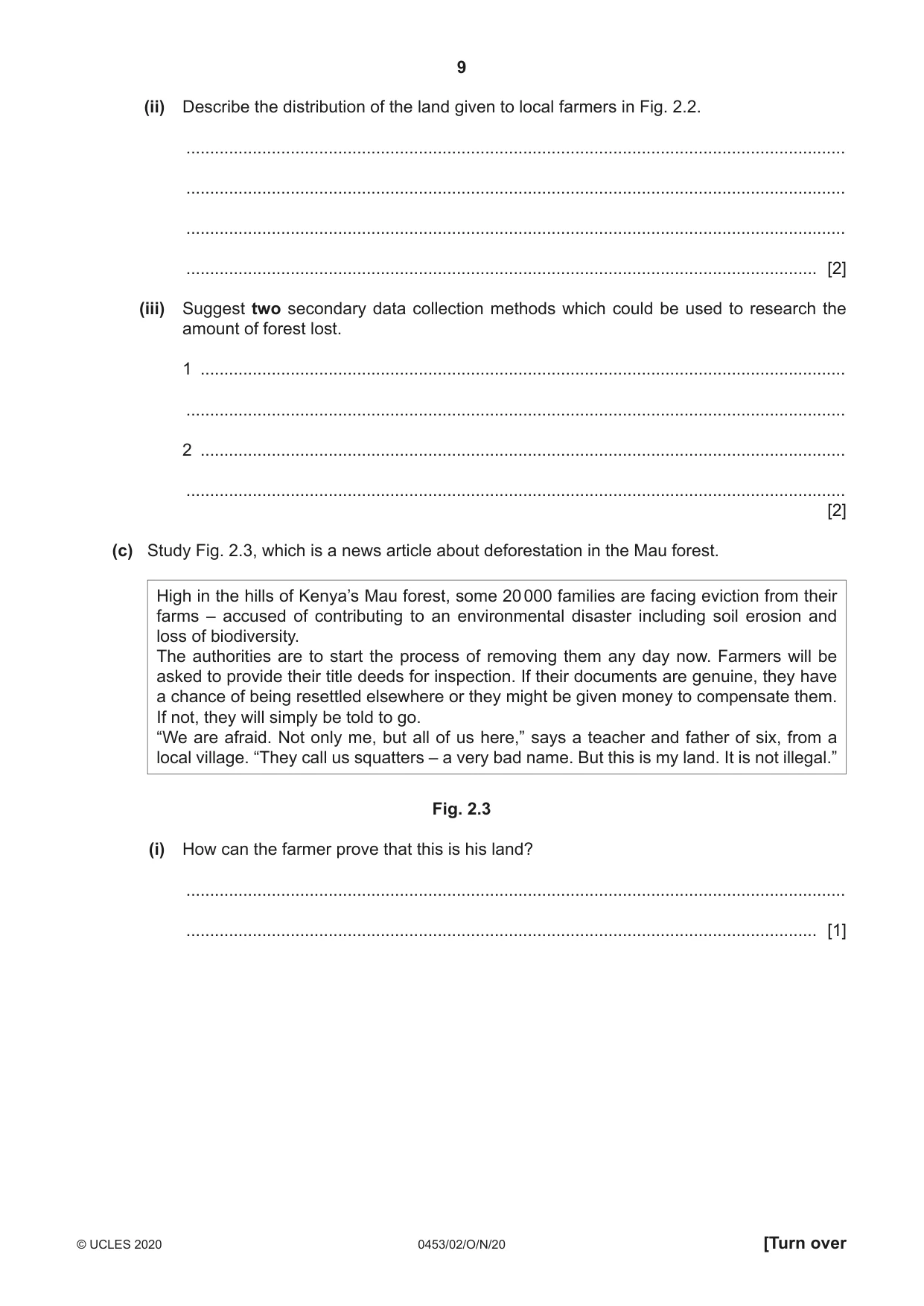 Cambridge IGCSE Development Studies 0453 2020 Oct/Nov Paper 2 · Variant 0 question paper, page 9 of 20