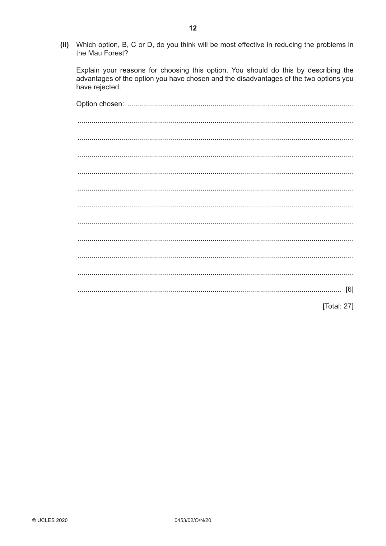 Cambridge IGCSE Development Studies 0453 2020 Oct/Nov Paper 2 · Variant 0 question paper, page 12 of 20