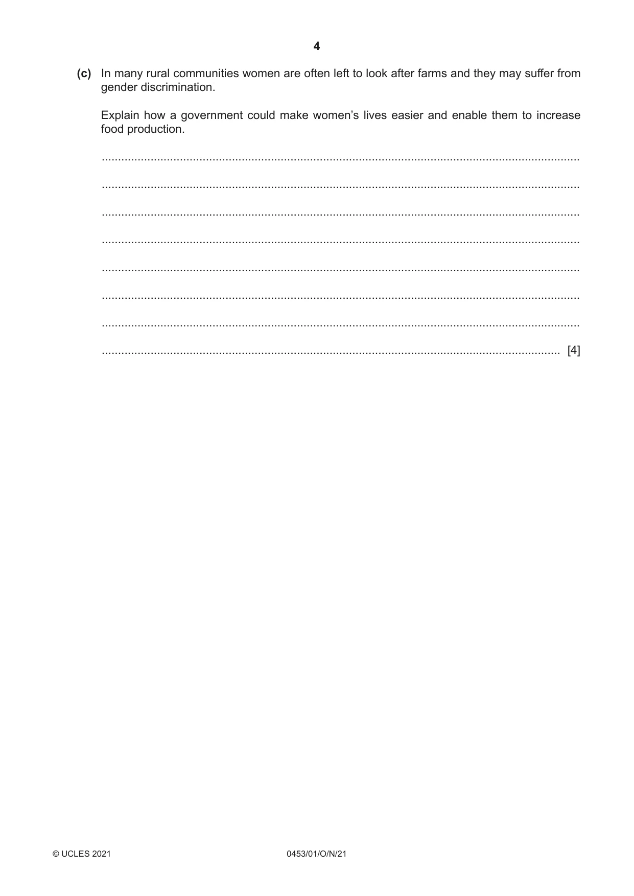 Cambridge IGCSE Development Studies 0453 2021 Oct/Nov Paper 1 · Variant 0 question paper, page 4 of 16