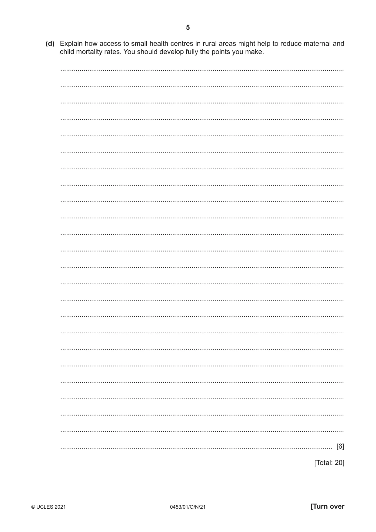 Cambridge IGCSE Development Studies 0453 2021 Oct/Nov Paper 1 · Variant 0 question paper, page 5 of 16