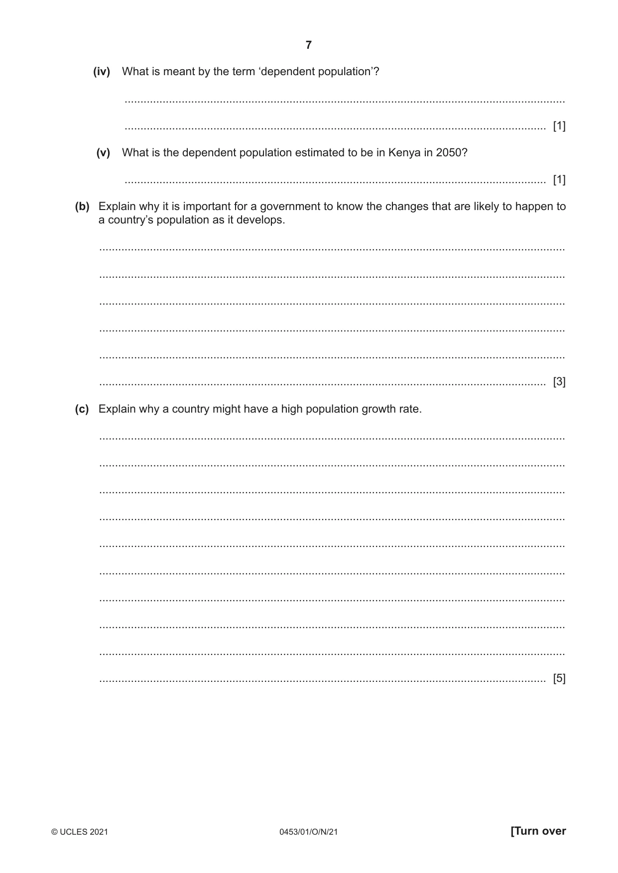 Cambridge IGCSE Development Studies 0453 2021 Oct/Nov Paper 1 · Variant 0 question paper, page 7 of 16