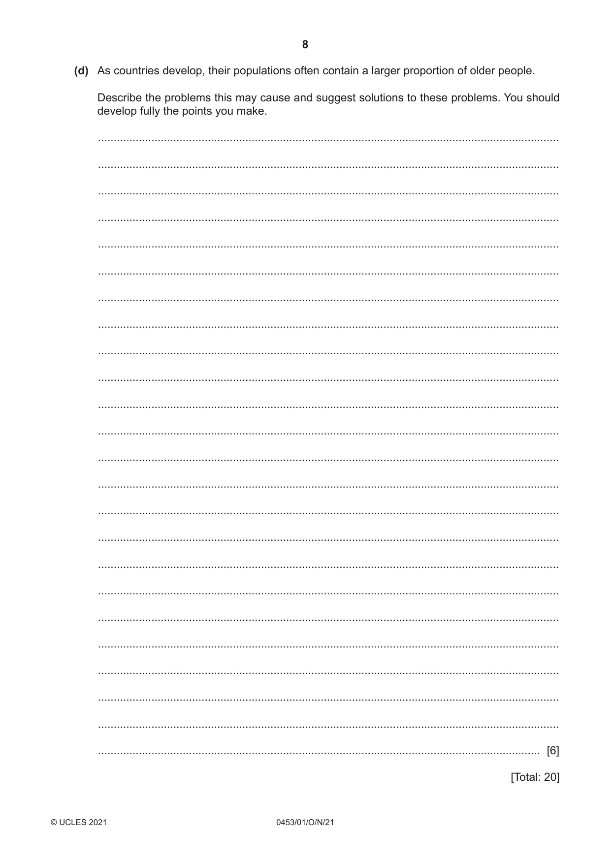 Cambridge IGCSE Development Studies 0453 2021 Oct/Nov Paper 1 · Variant 0 question paper, page 8 of 16