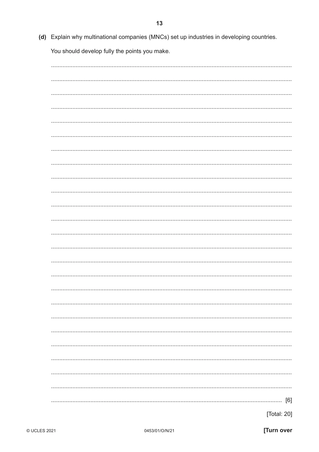 Cambridge IGCSE Development Studies 0453 2021 Oct/Nov Paper 1 · Variant 0 question paper, page 13 of 16