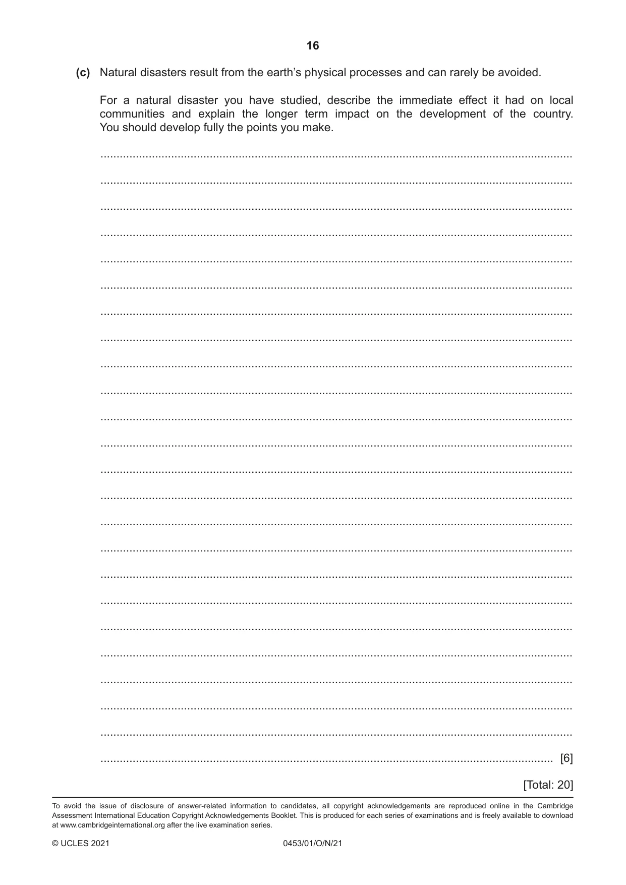 Cambridge IGCSE Development Studies 0453 2021 Oct/Nov Paper 1 · Variant 0 question paper, page 16 of 16
