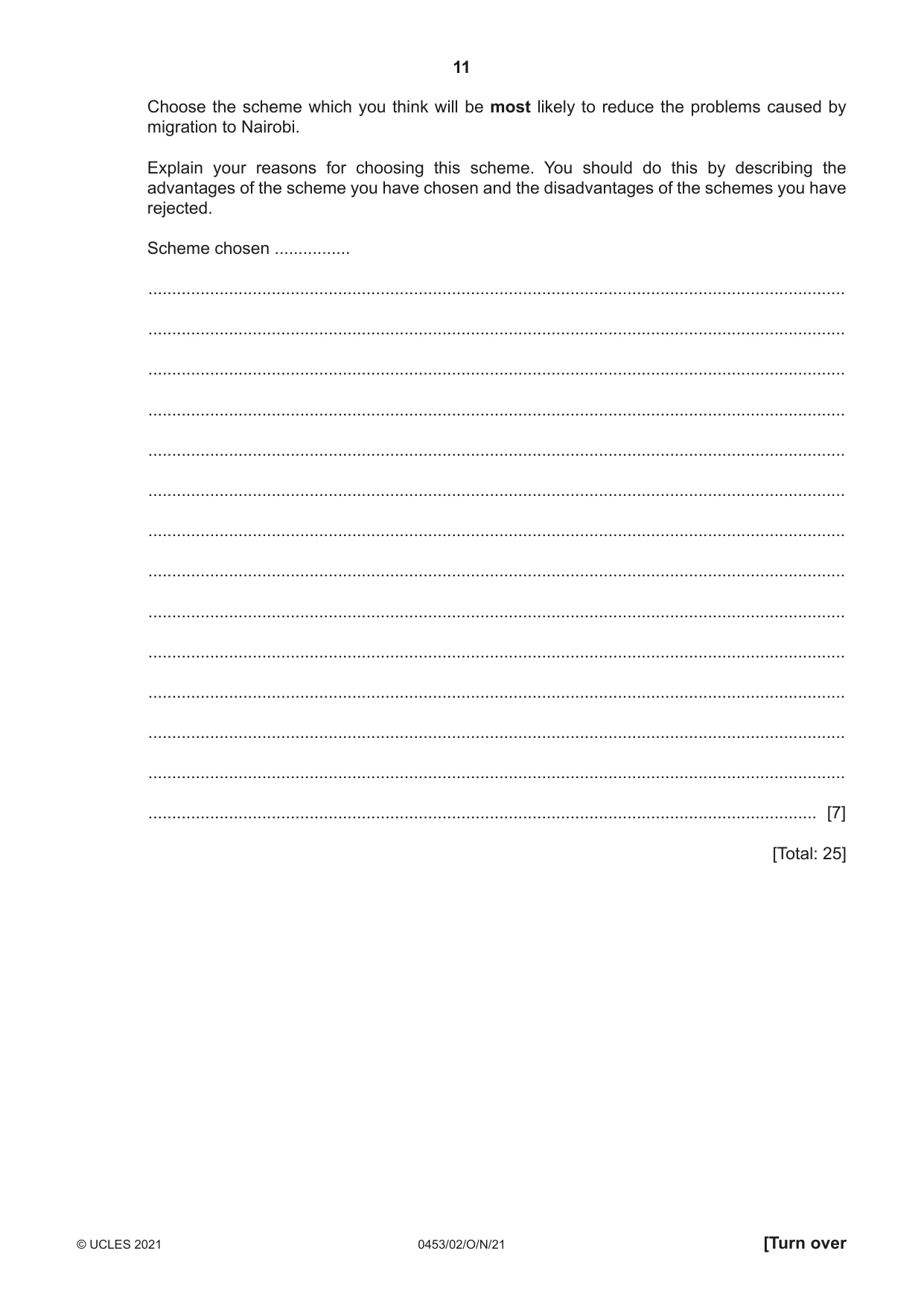 Cambridge IGCSE Development Studies 0453 2021 Oct/Nov Paper 2 · Variant 0 question paper, page 11 of 20