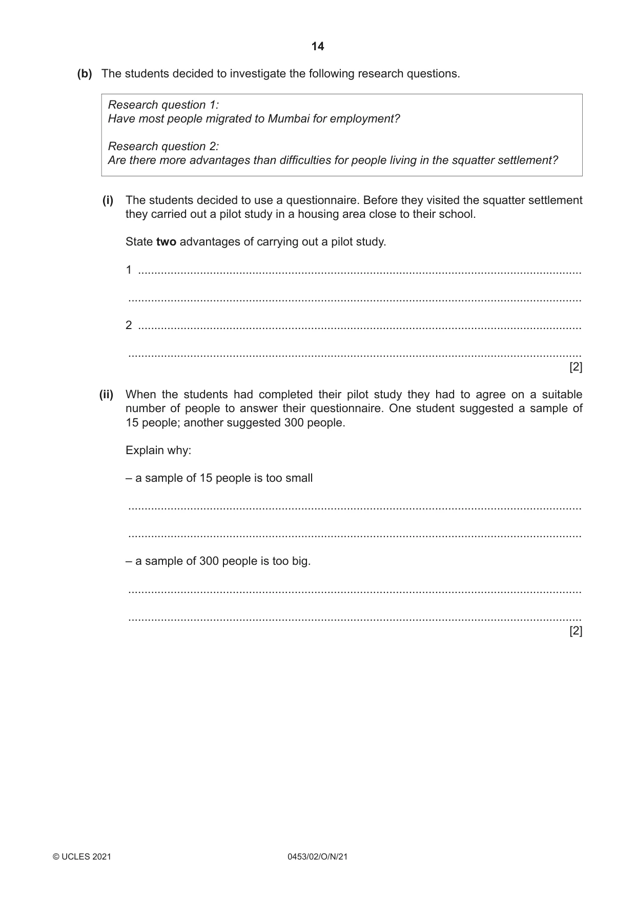 Cambridge IGCSE Development Studies 0453 2021 Oct/Nov Paper 2 · Variant 0 question paper, page 14 of 20