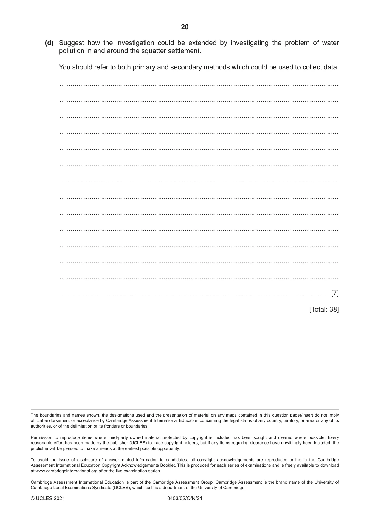 Cambridge IGCSE Development Studies 0453 2021 Oct/Nov Paper 2 · Variant 0 question paper, page 20 of 20