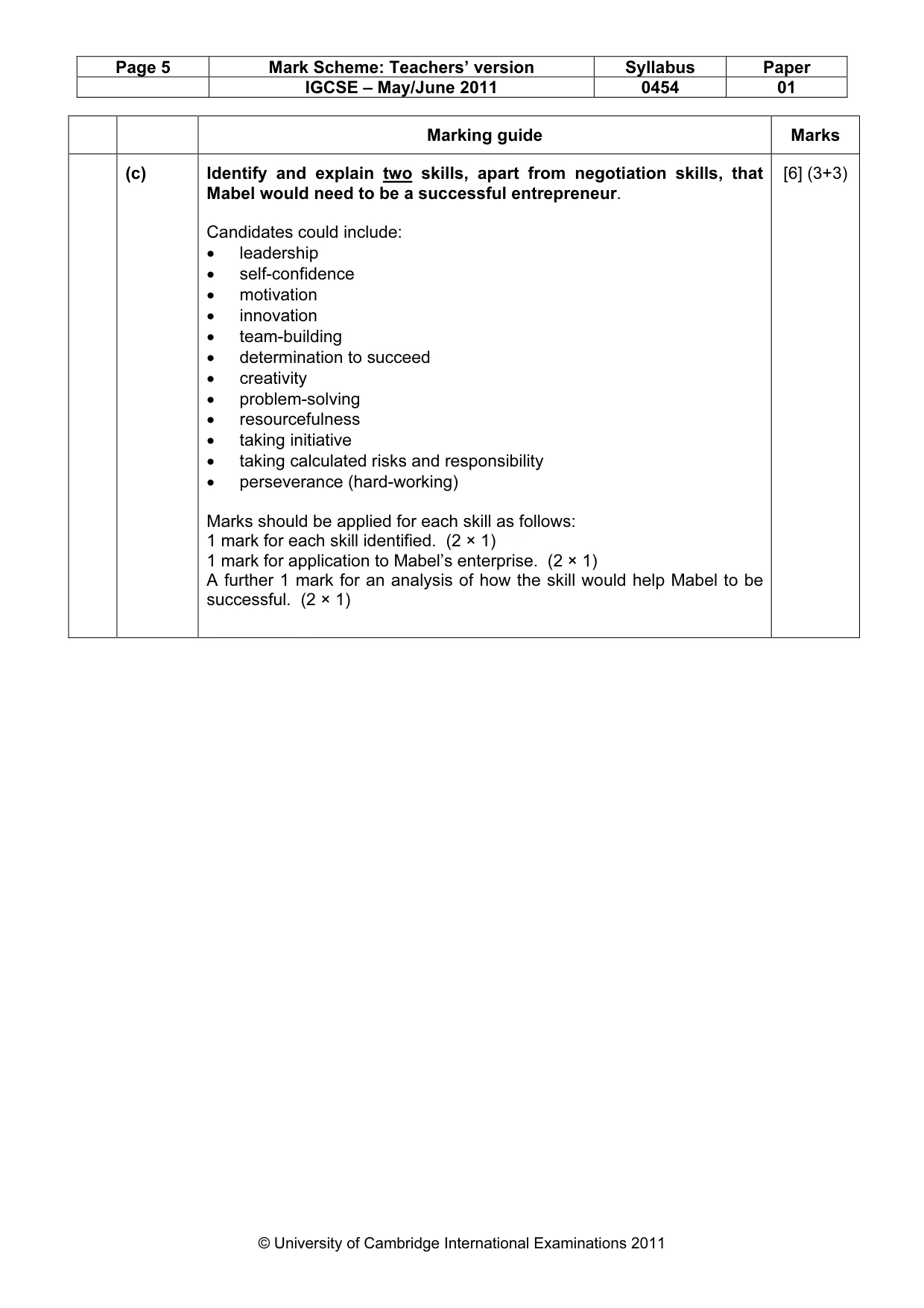Mark scheme, page 5 of 10