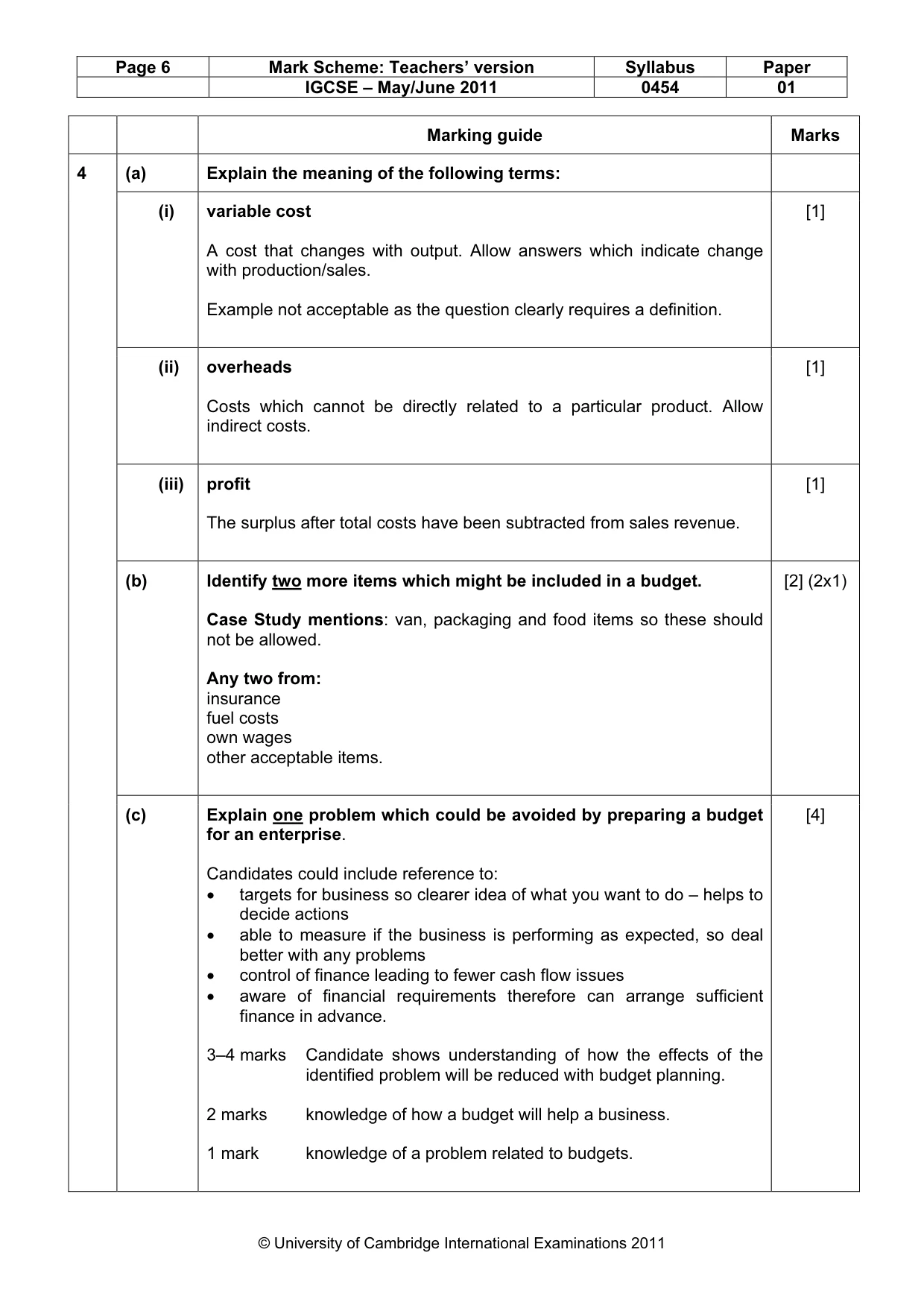 Mark scheme, page 6 of 10