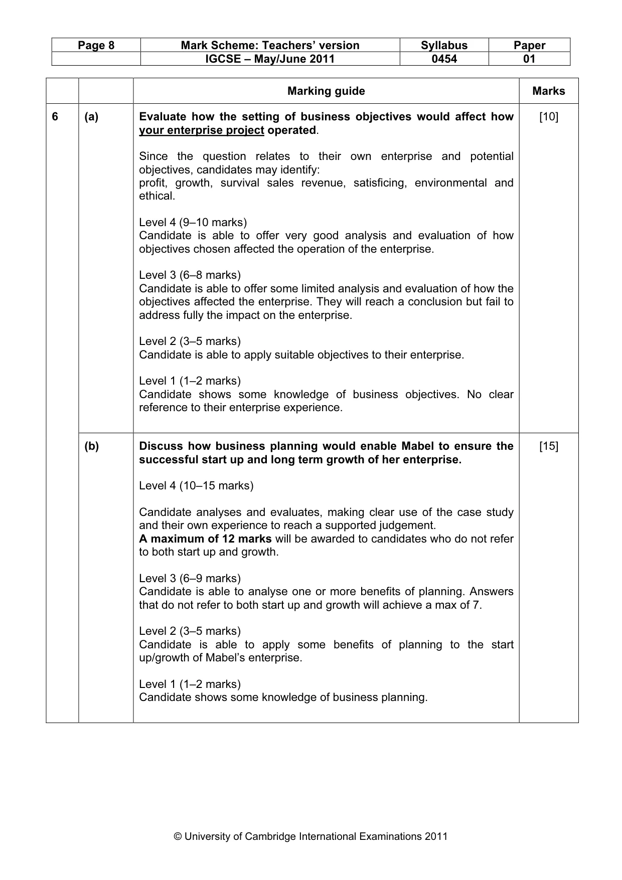 Mark scheme, page 8 of 10