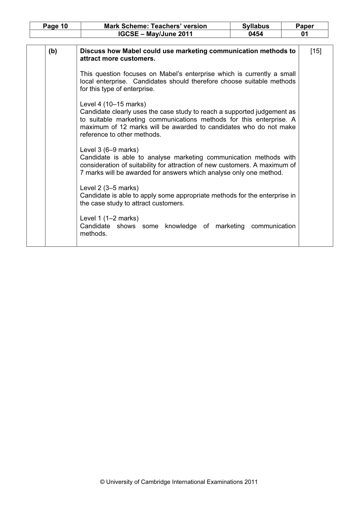 Mark scheme, page 10 of 10