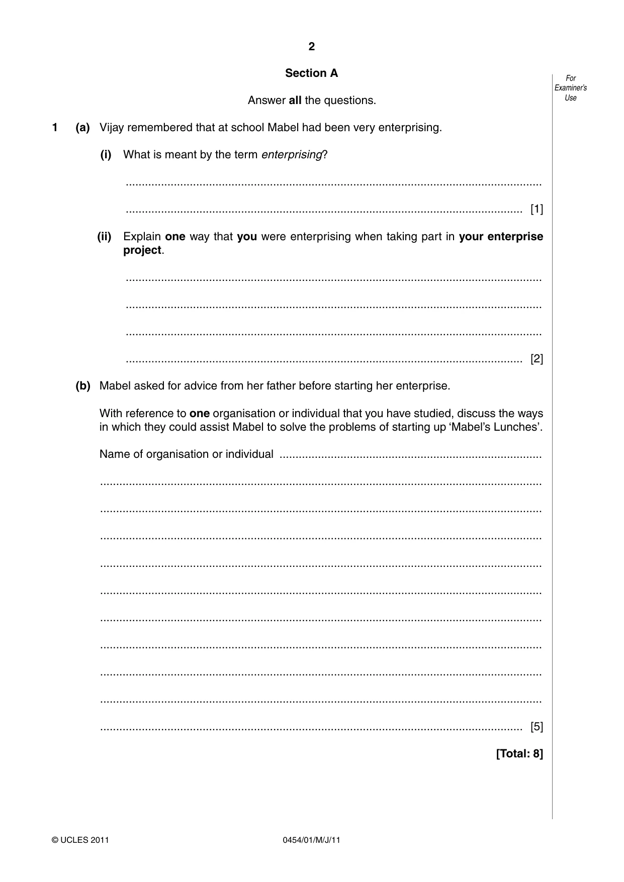 Cambridge IGCSE Enterprise 0454 2011 May/June Paper 1 · Variant 1 question paper, page 2 of 12