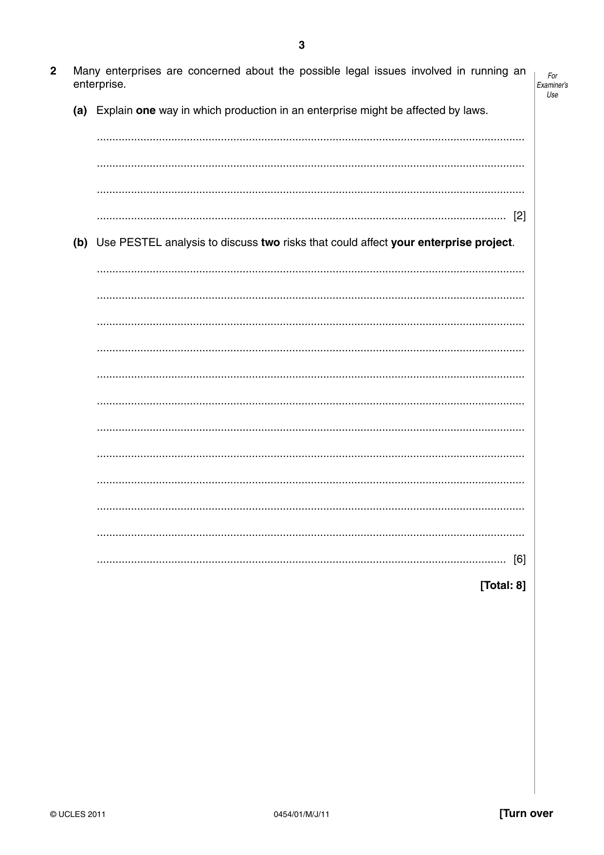 Cambridge IGCSE Enterprise 0454 2011 May/June Paper 1 · Variant 1 question paper, page 3 of 12