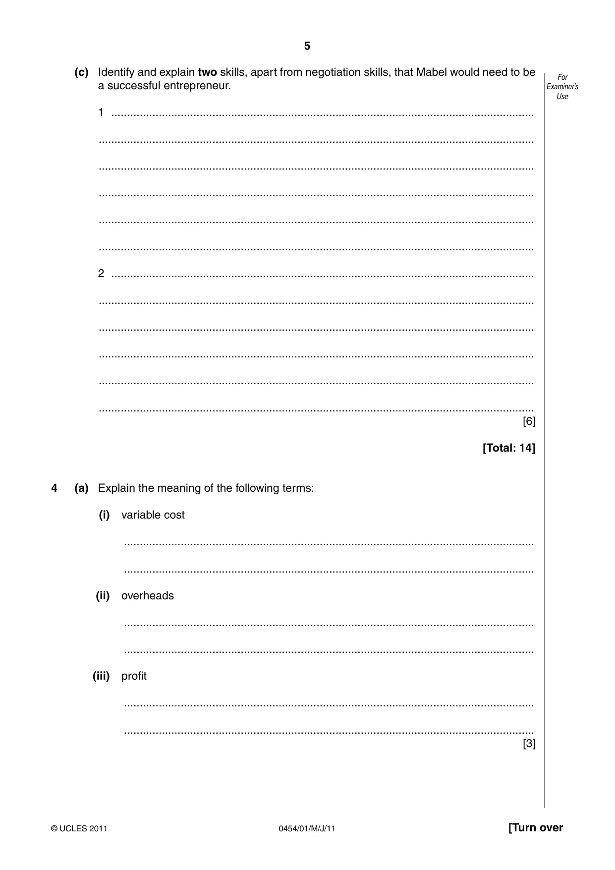 Cambridge IGCSE Enterprise 0454 2011 May/June Paper 1 · Variant 1 question paper, page 5 of 12