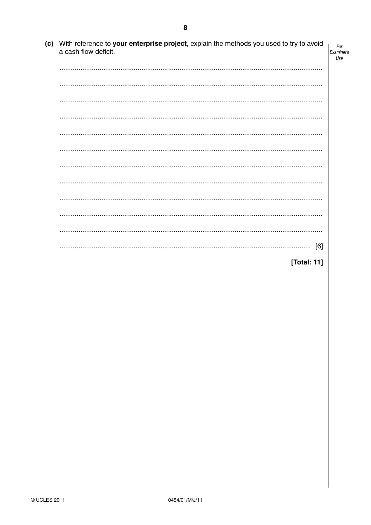 Cambridge IGCSE Enterprise 0454 2011 May/June Paper 1 · Variant 1 question paper, page 8 of 12