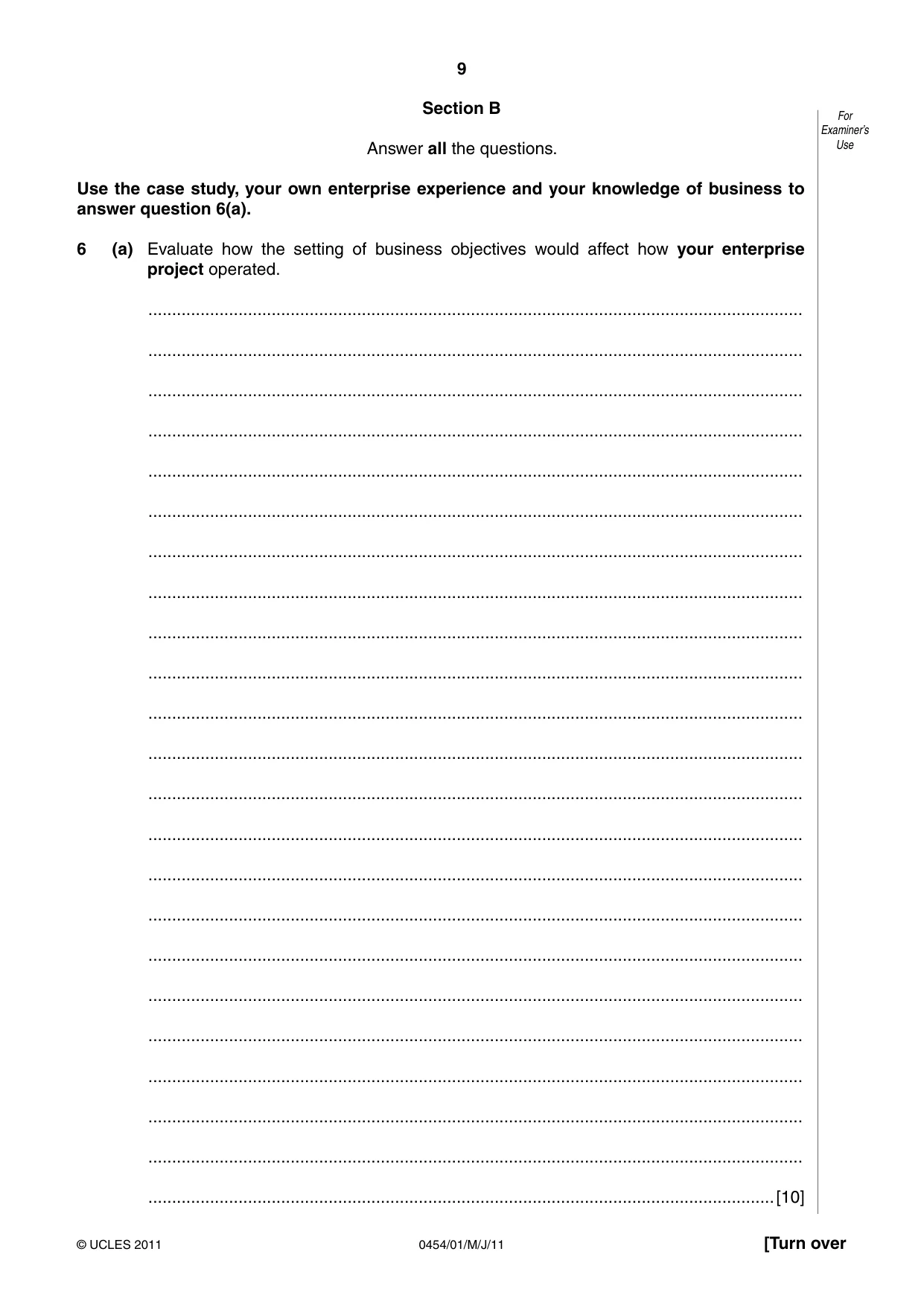 Cambridge IGCSE Enterprise 0454 2011 May/June Paper 1 · Variant 1 question paper, page 9 of 12