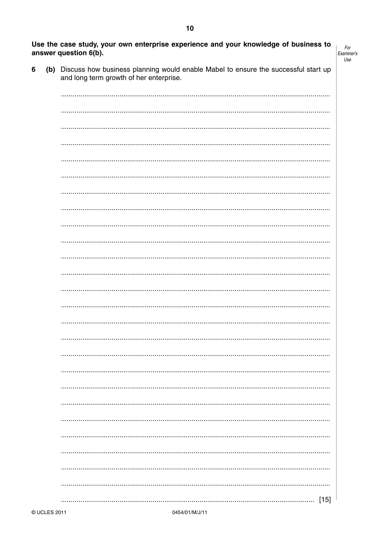 Cambridge IGCSE Enterprise 0454 2011 May/June Paper 1 · Variant 1 question paper, page 10 of 12