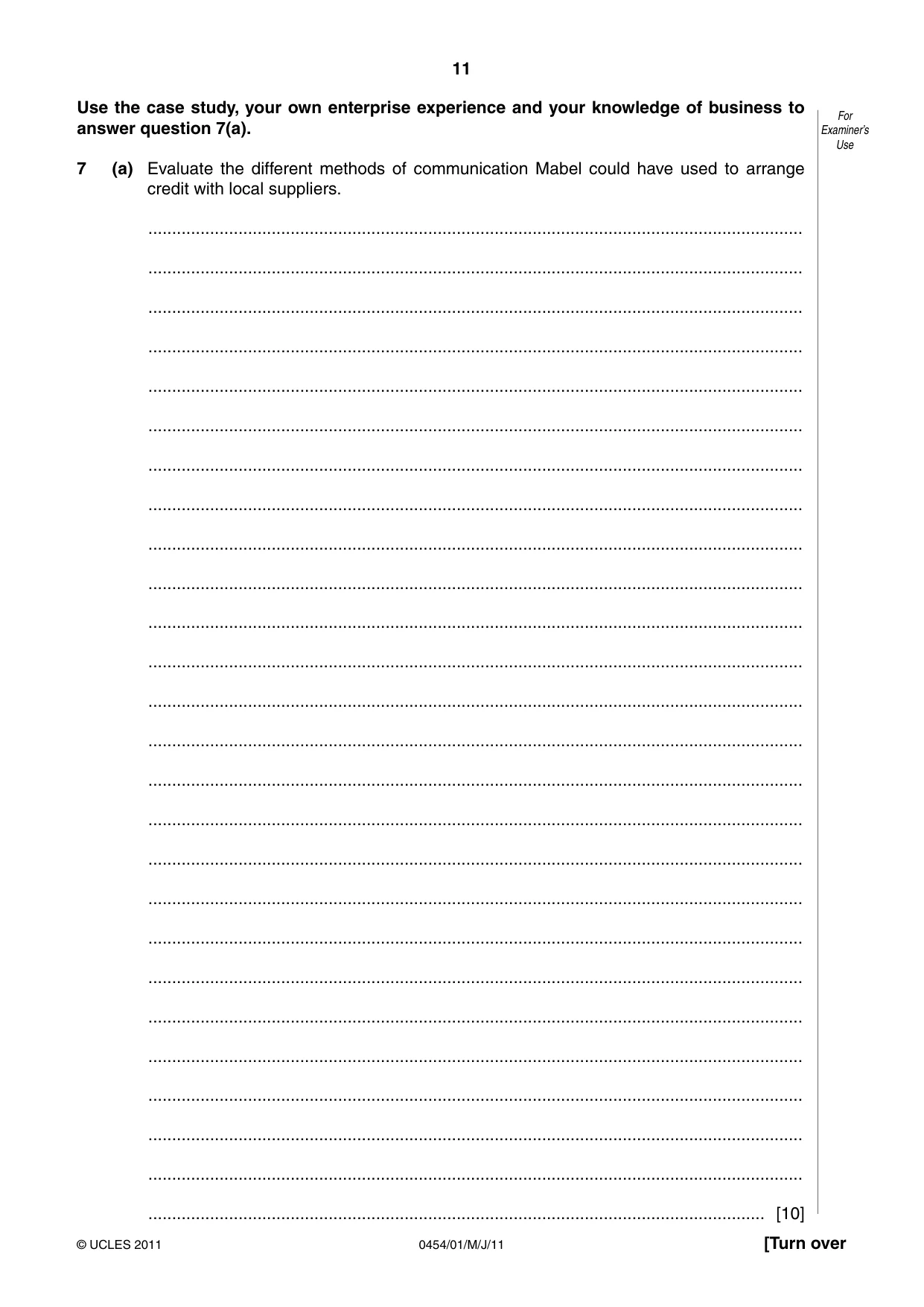 Cambridge IGCSE Enterprise 0454 2011 May/June Paper 1 · Variant 1 question paper, page 11 of 12