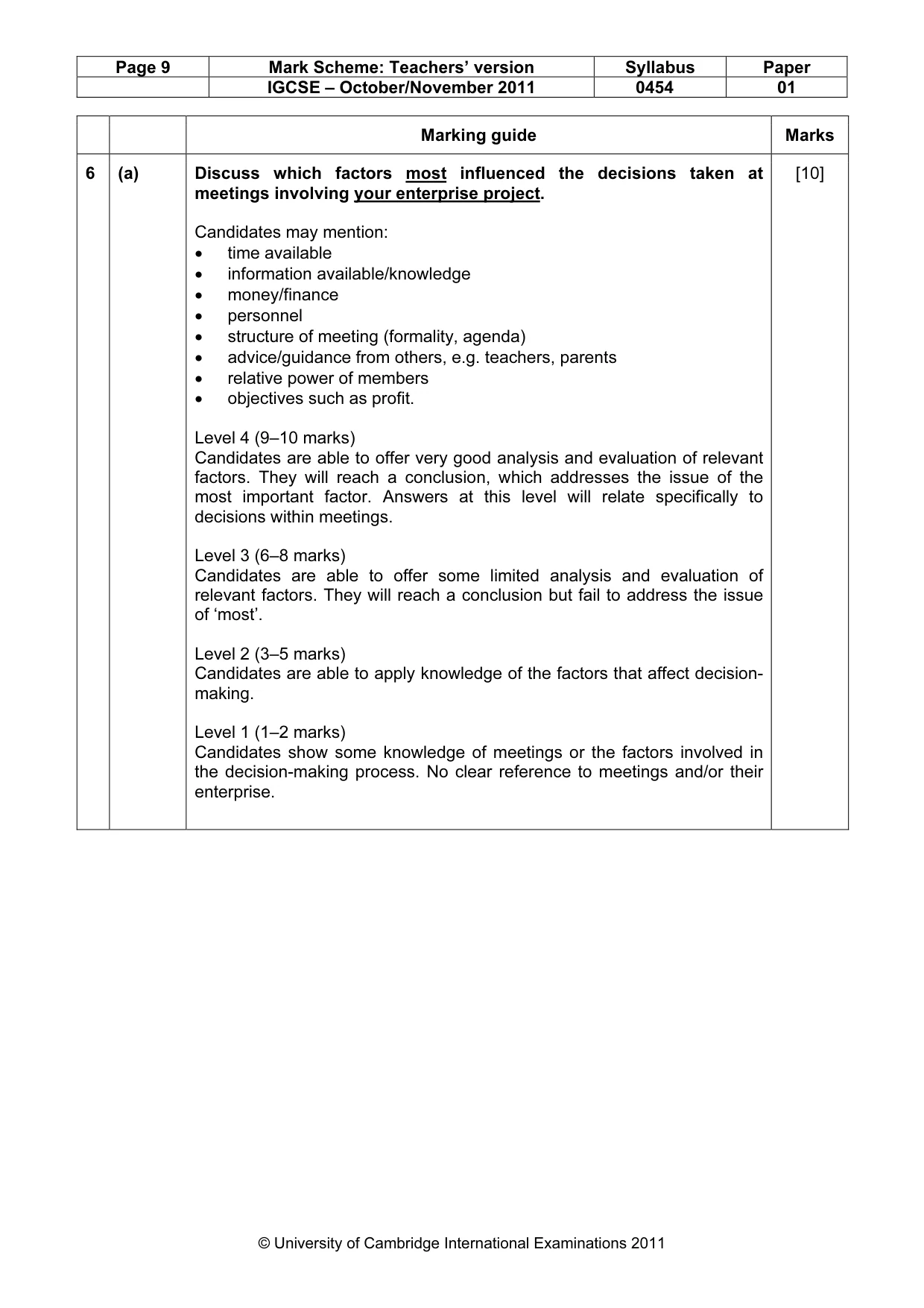 Mark scheme, page 9 of 12
