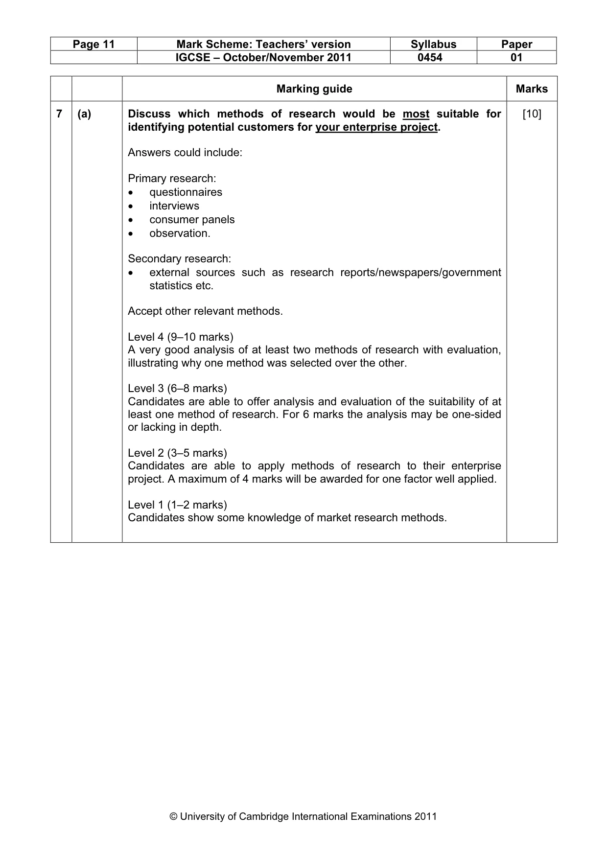 Mark scheme, page 11 of 12