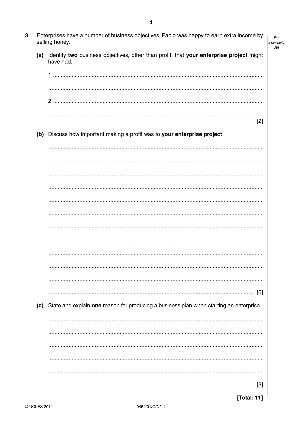 Cambridge IGCSE Enterprise 0454 2011 Oct/Nov Paper 1 · Variant 1 question paper, page 4 of 12