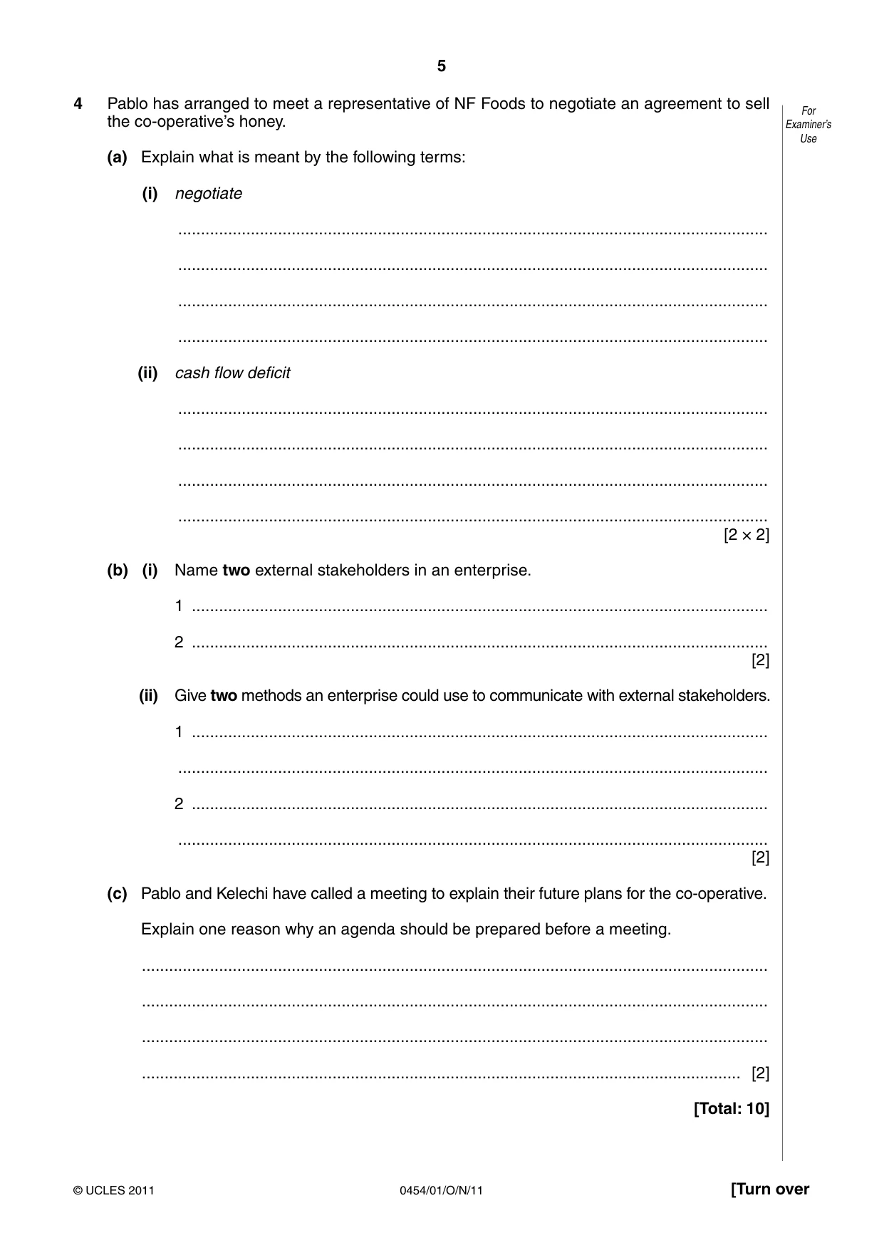 Cambridge IGCSE Enterprise 0454 2011 Oct/Nov Paper 1 · Variant 1 question paper, page 5 of 12