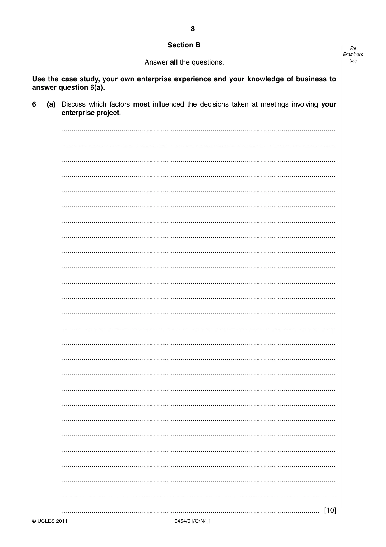 Cambridge IGCSE Enterprise 0454 2011 Oct/Nov Paper 1 · Variant 1 question paper, page 8 of 12