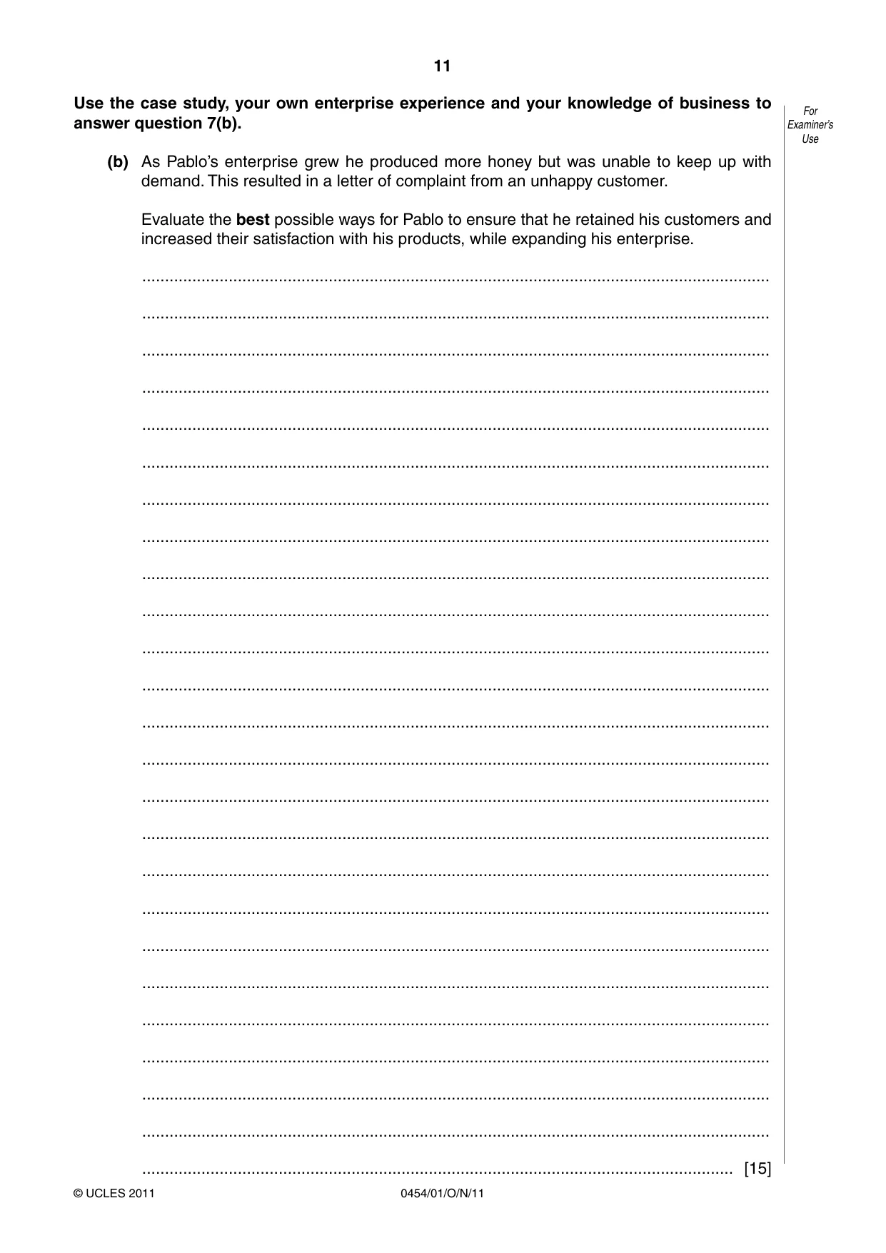 Cambridge IGCSE Enterprise 0454 2011 Oct/Nov Paper 1 · Variant 1 question paper, page 11 of 12