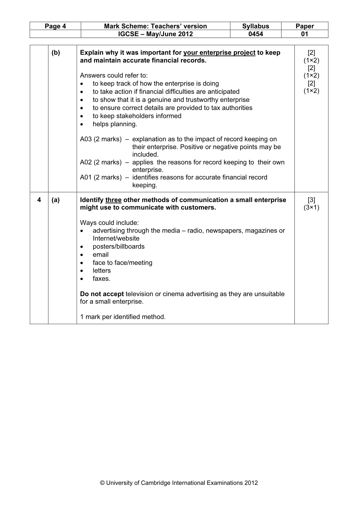 Mark scheme, page 4 of 10