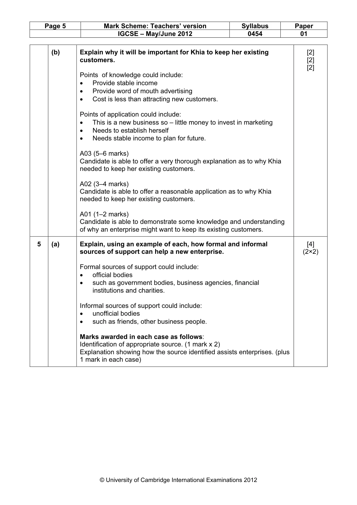Mark scheme, page 5 of 10