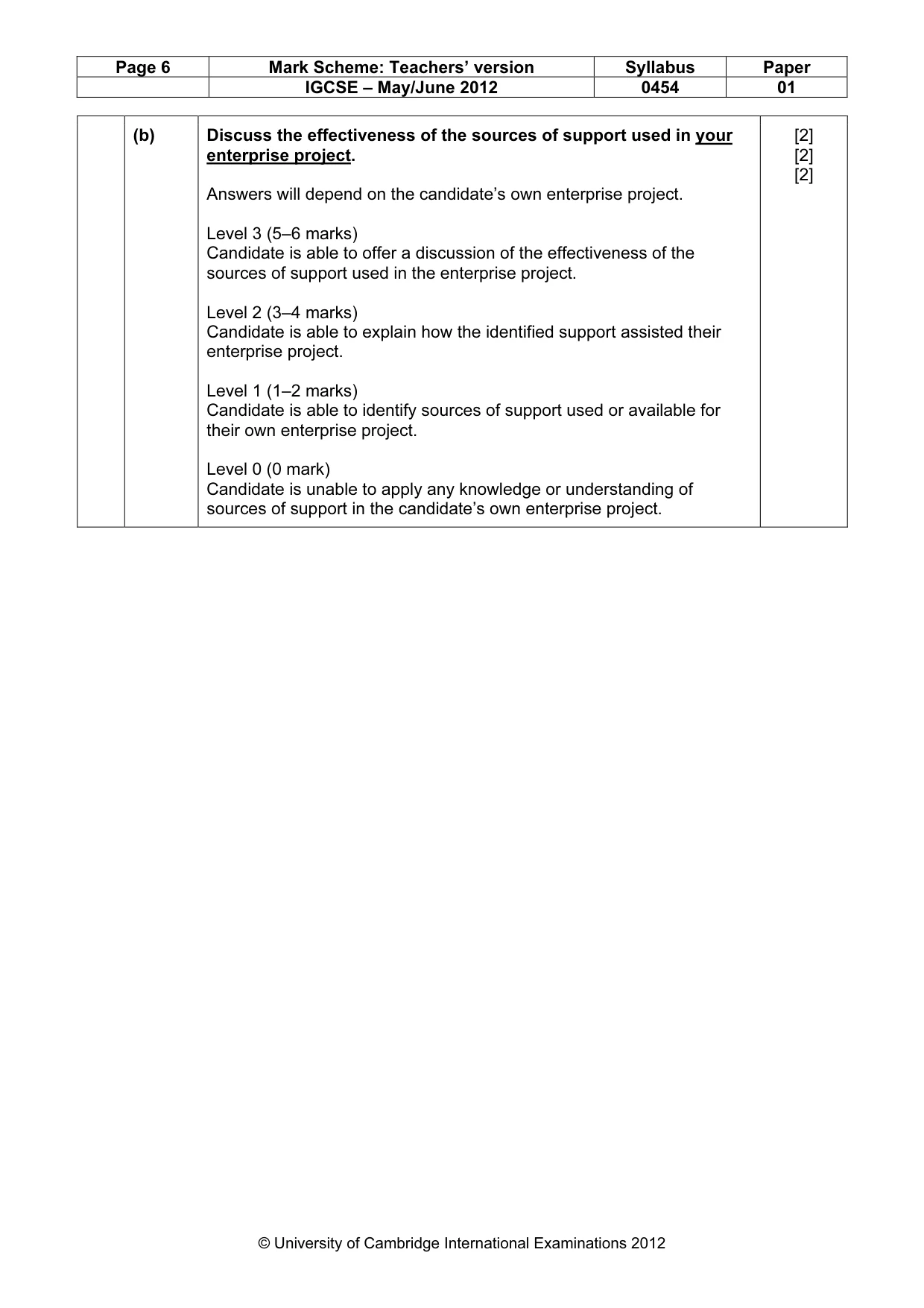Mark scheme, page 6 of 10