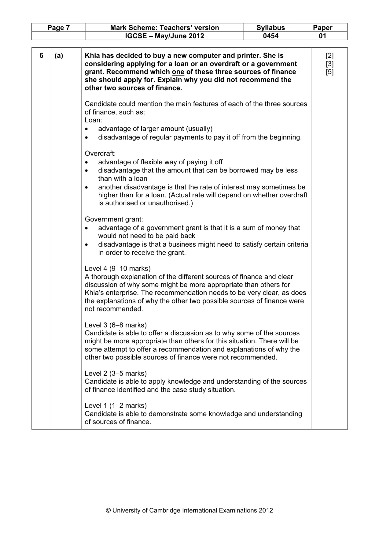 Mark scheme, page 7 of 10