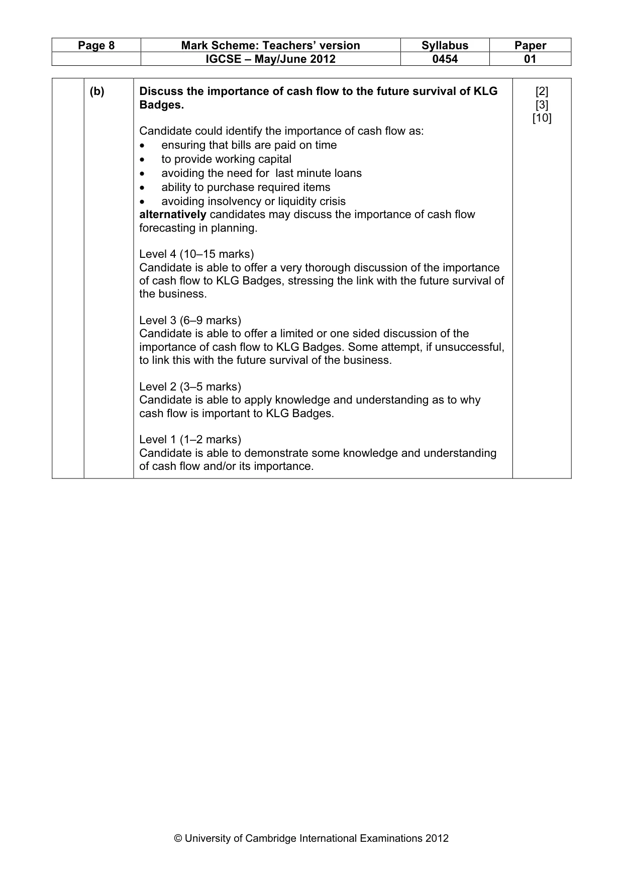 Mark scheme, page 8 of 10