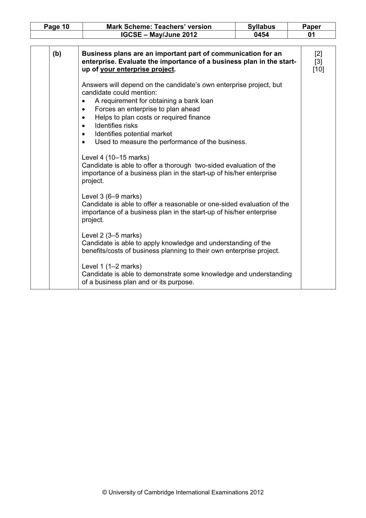 Mark scheme, page 10 of 10