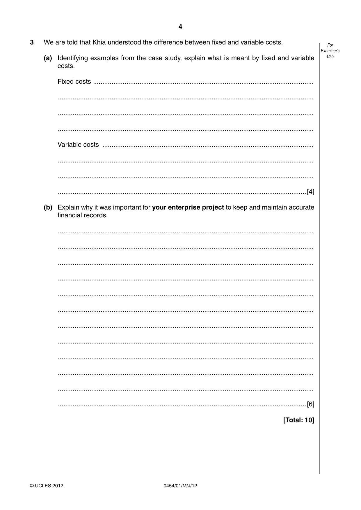 Cambridge IGCSE Enterprise 0454 2012 May/June Paper 1 · Variant 1 question paper, page 4 of 12