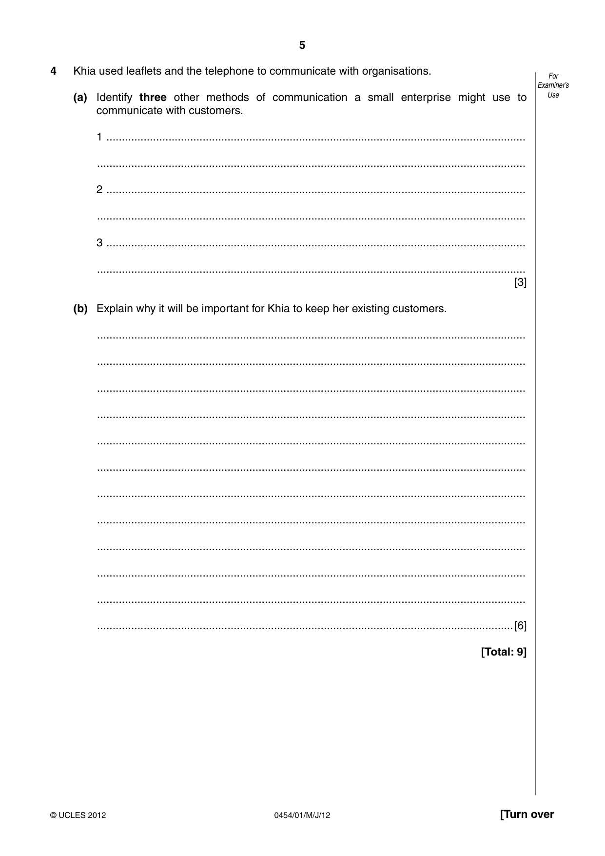 Cambridge IGCSE Enterprise 0454 2012 May/June Paper 1 · Variant 1 question paper, page 5 of 12