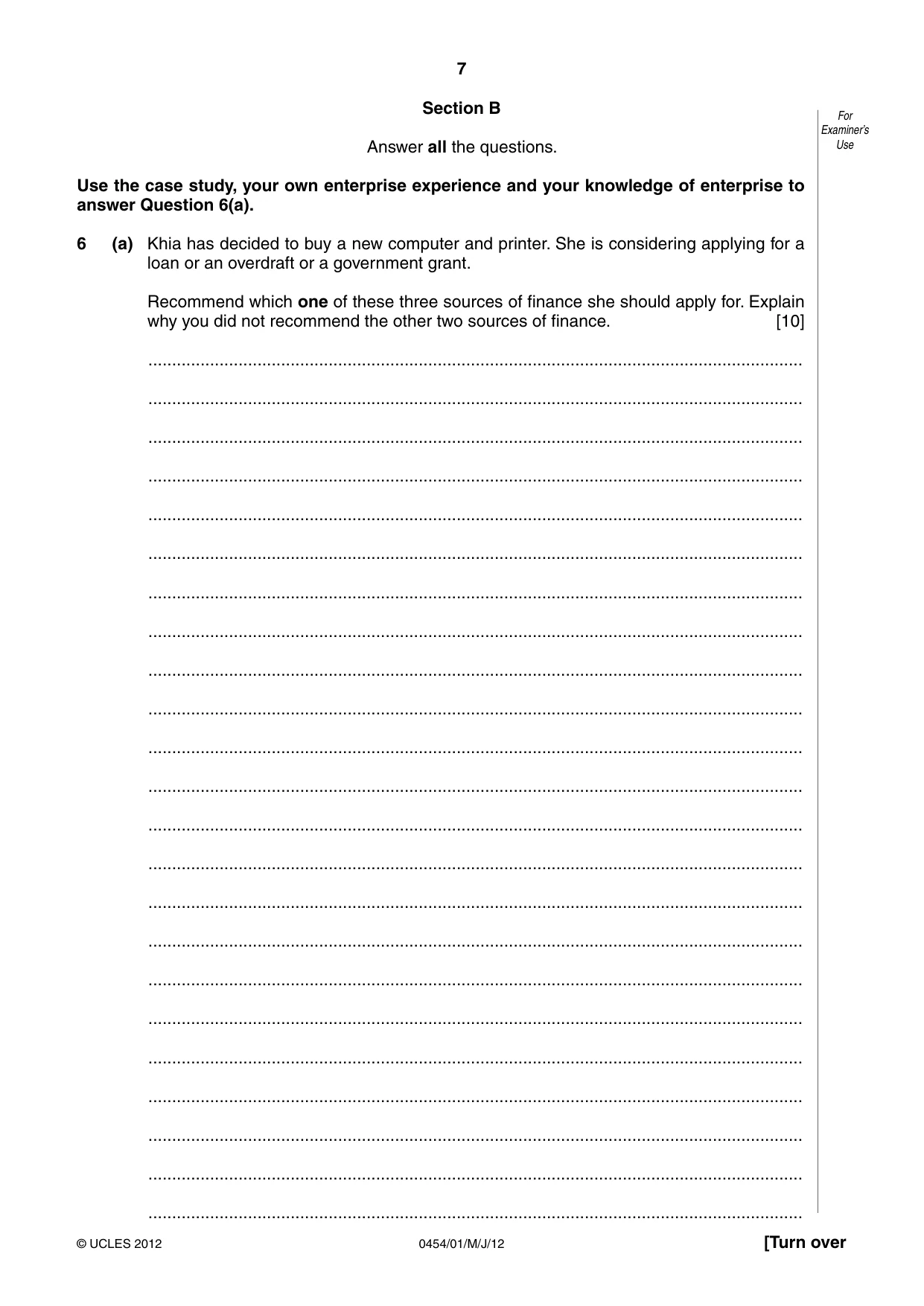 Cambridge IGCSE Enterprise 0454 2012 May/June Paper 1 · Variant 1 question paper, page 7 of 12