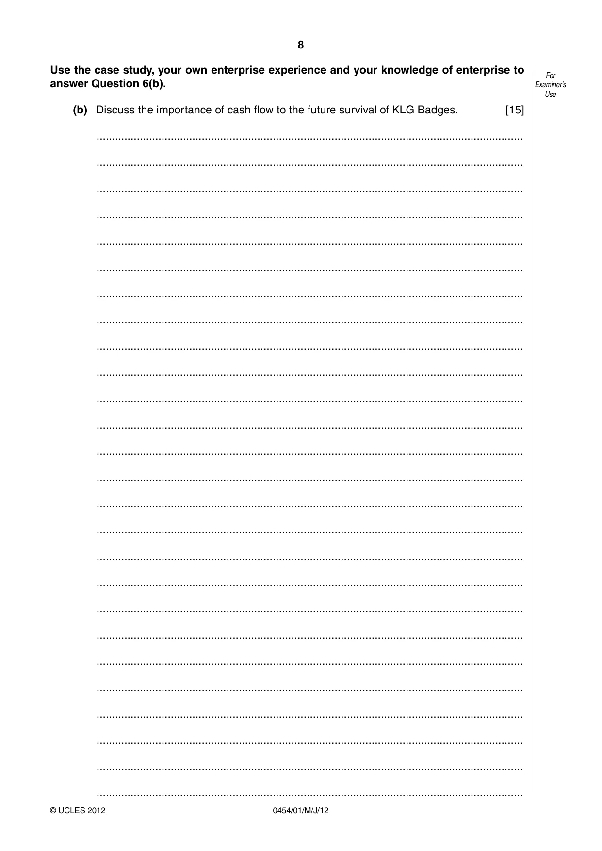 Cambridge IGCSE Enterprise 0454 2012 May/June Paper 1 · Variant 1 question paper, page 8 of 12