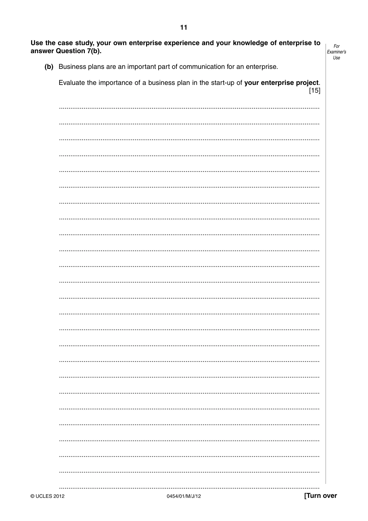Cambridge IGCSE Enterprise 0454 2012 May/June Paper 1 · Variant 1 question paper, page 11 of 12