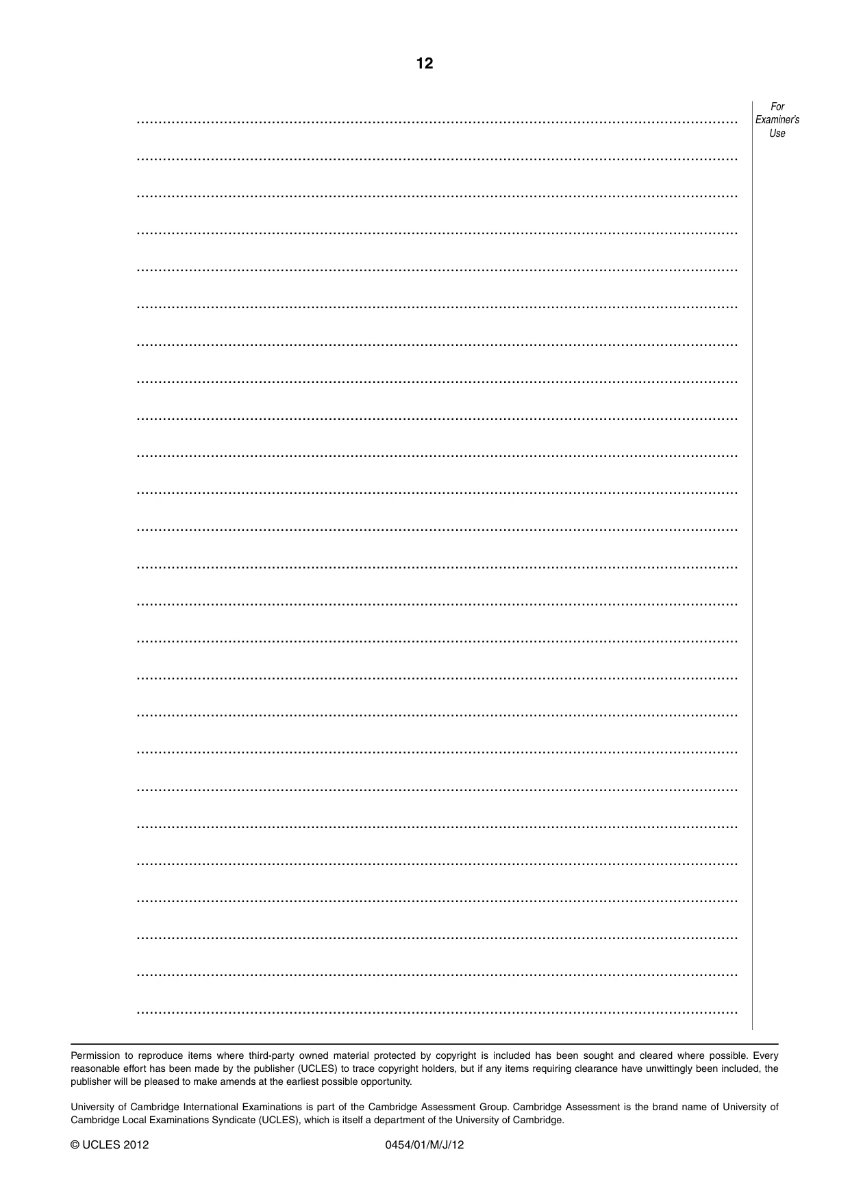 Cambridge IGCSE Enterprise 0454 2012 May/June Paper 1 · Variant 1 question paper, page 12 of 12