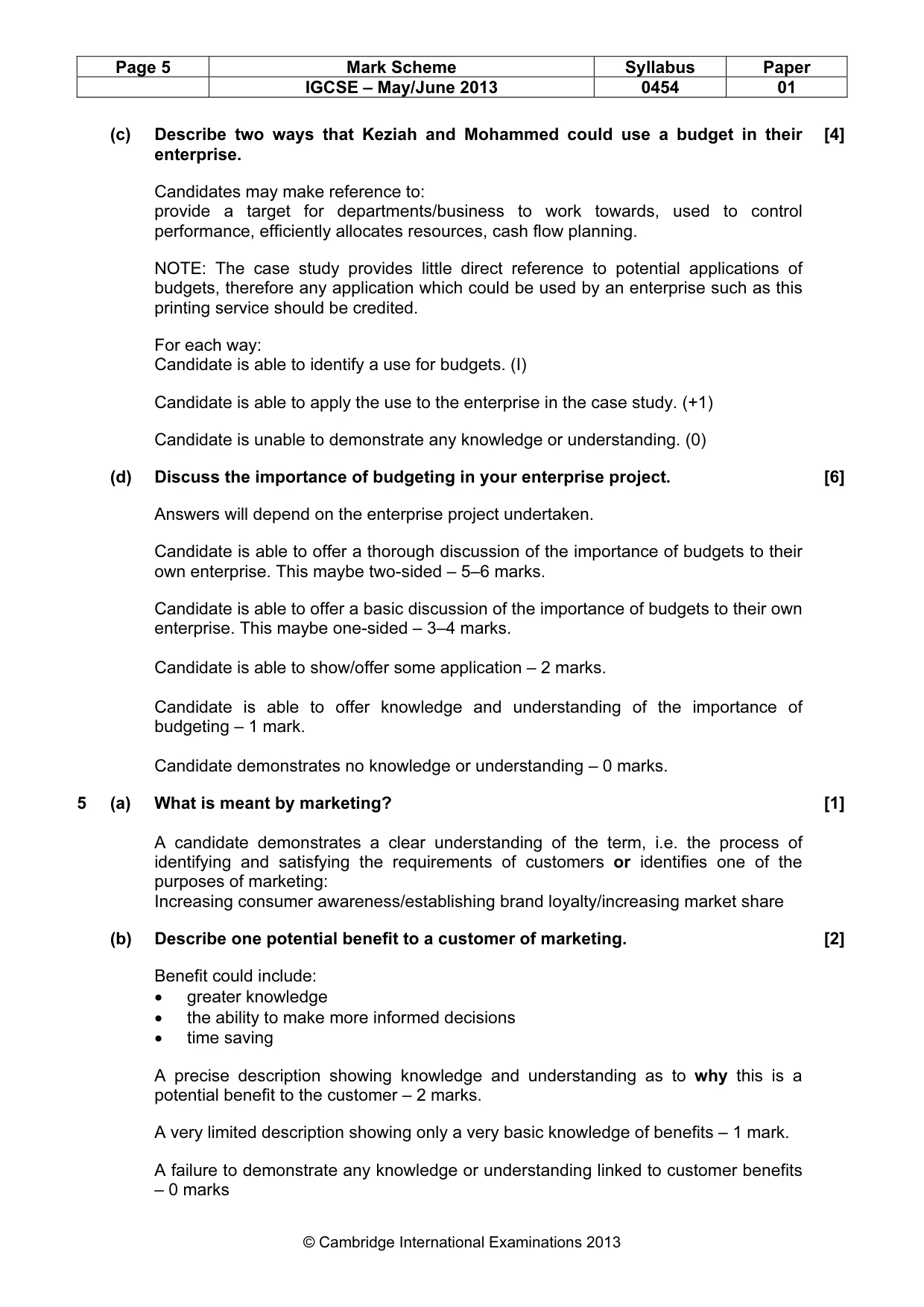 Mark scheme, page 5 of 9