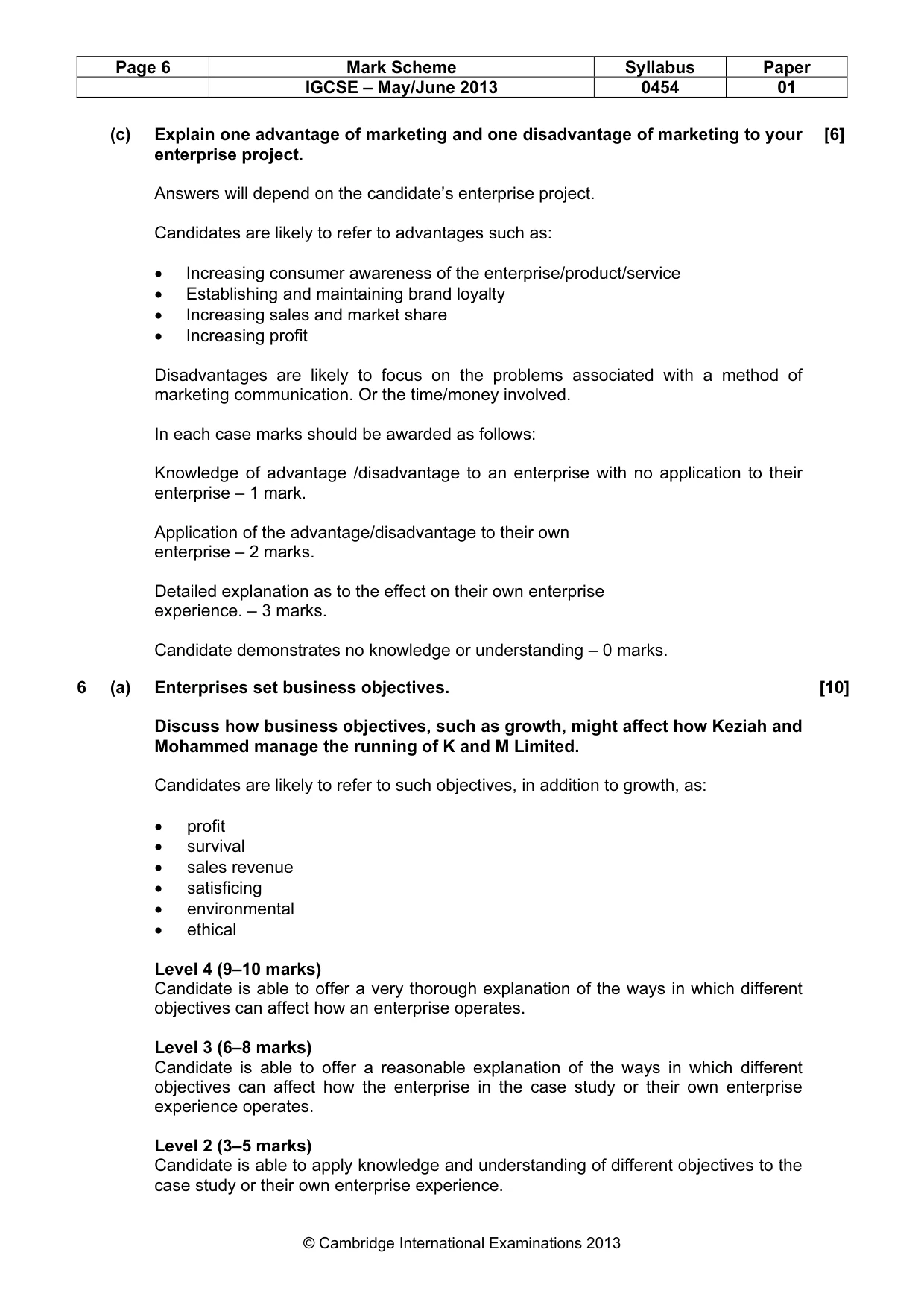 Mark scheme, page 6 of 9