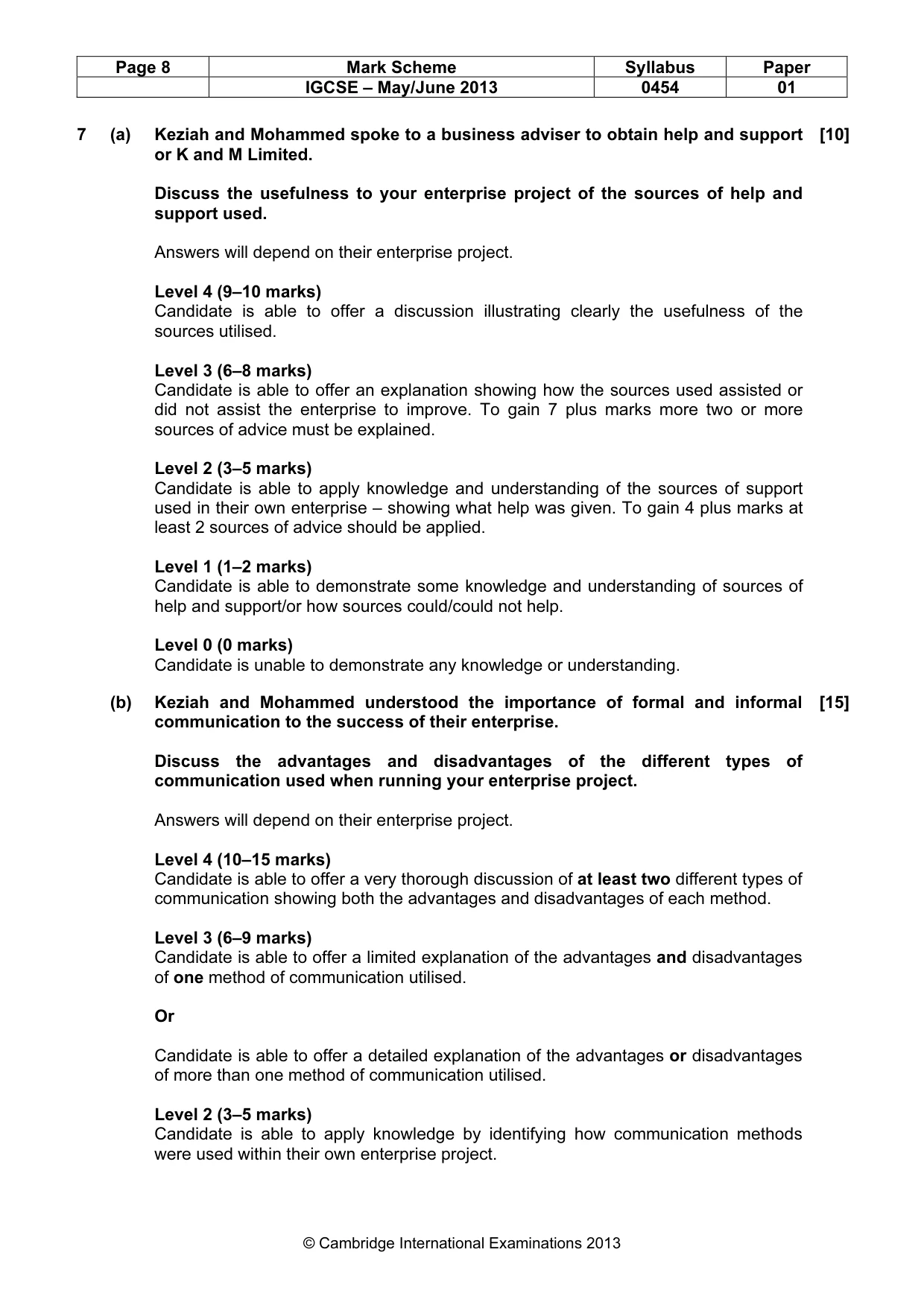 Mark scheme, page 8 of 9