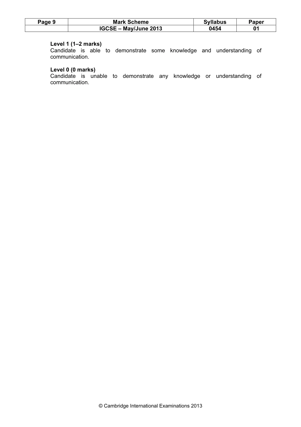 Mark scheme, page 9 of 9