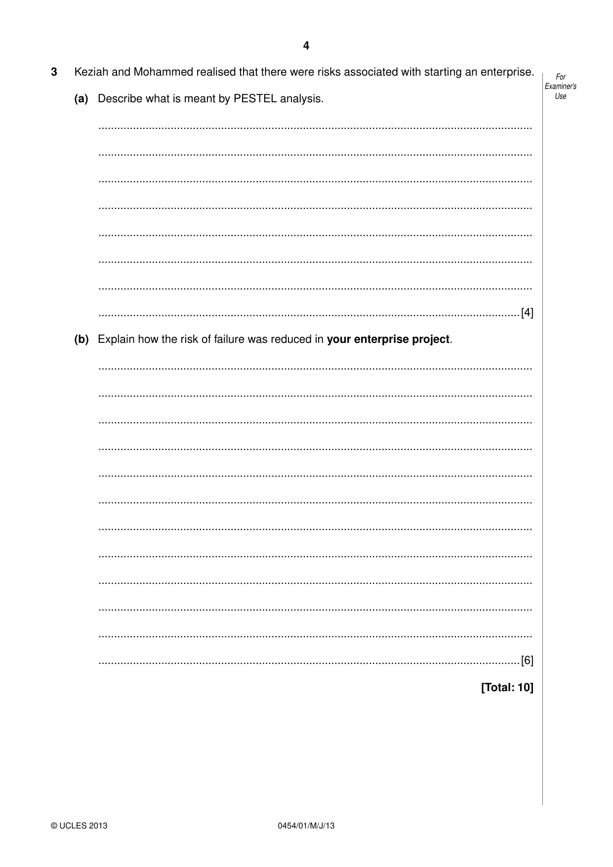 Cambridge IGCSE Enterprise 0454 2013 May/June Paper 1 · Variant 0 question paper, page 4 of 16