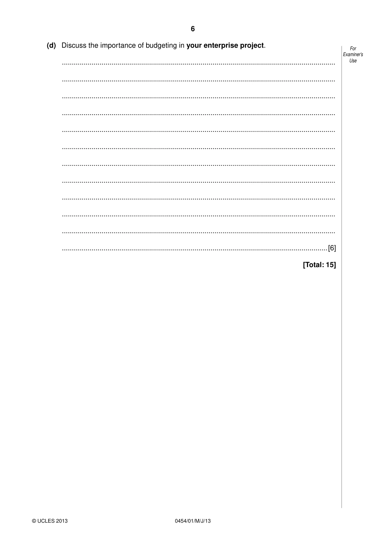 Cambridge IGCSE Enterprise 0454 2013 May/June Paper 1 · Variant 0 question paper, page 6 of 16