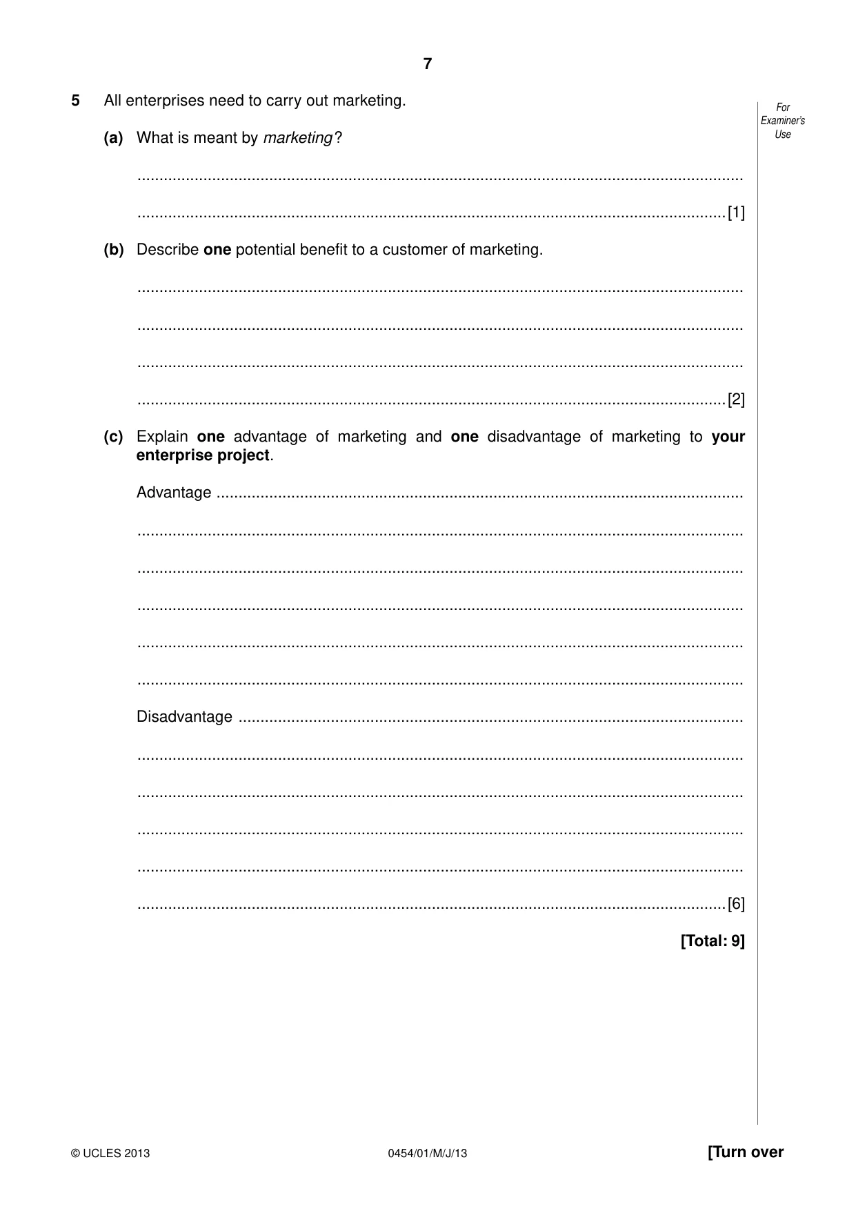 Cambridge IGCSE Enterprise 0454 2013 May/June Paper 1 · Variant 0 question paper, page 7 of 16