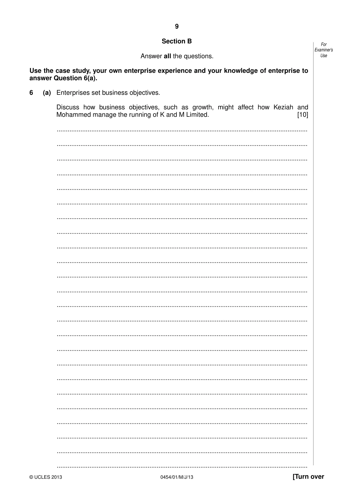 Cambridge IGCSE Enterprise 0454 2013 May/June Paper 1 · Variant 0 question paper, page 9 of 16