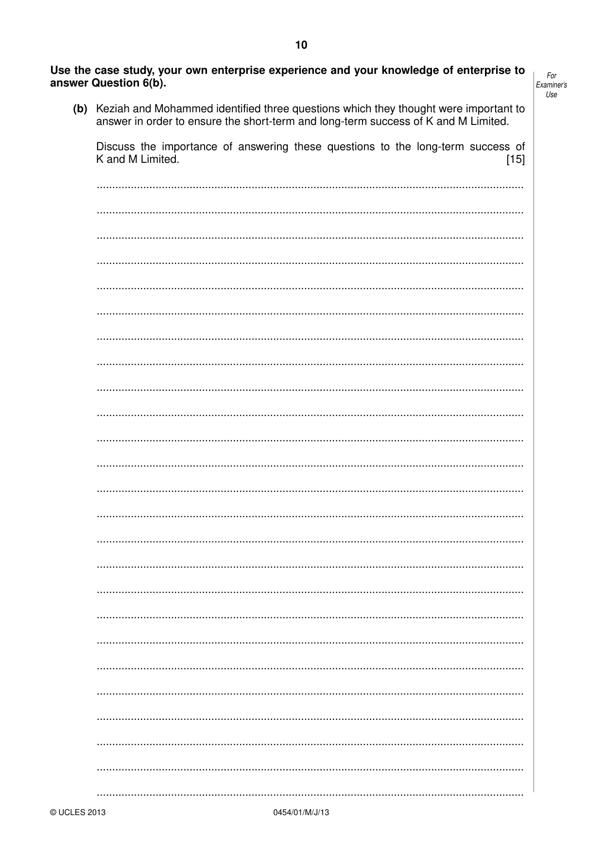 Cambridge IGCSE Enterprise 0454 2013 May/June Paper 1 · Variant 0 question paper, page 10 of 16