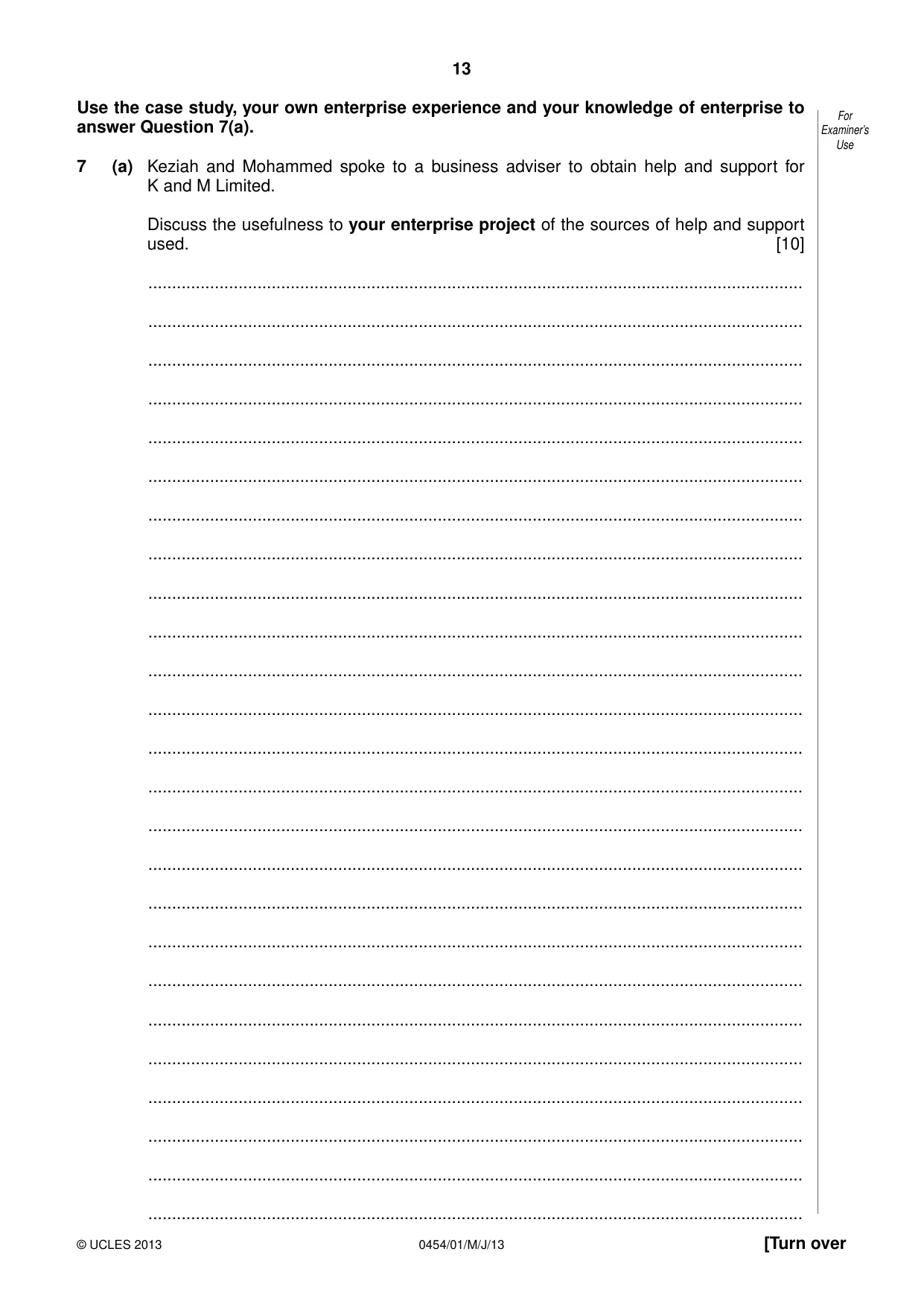 Cambridge IGCSE Enterprise 0454 2013 May/June Paper 1 · Variant 0 question paper, page 13 of 16